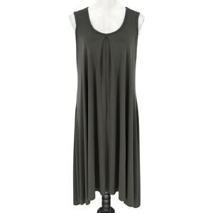 Philosophy Dress Womens Large Maxi Gray Taupe Stretch Knit Raw Hem Lagenlook